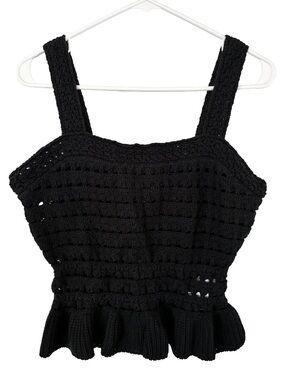 NWT J.Crew Black Crochet Ruffle Tank Small